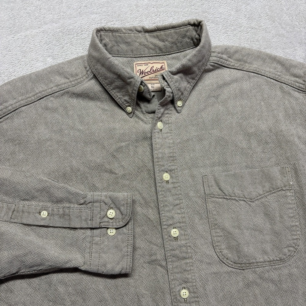 Woolrich Button Up Shirt Mens XL Twill Long Sleeve Outdoor Gray USA Workwear